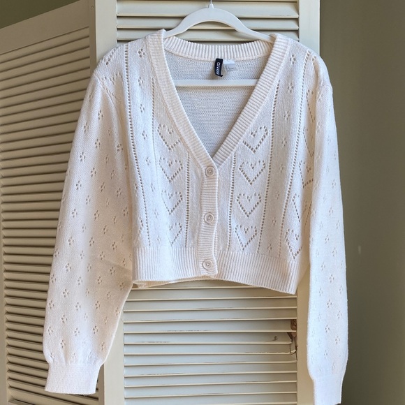 H&M Cream Knit Cardigan with Hearts - Picture 1 of 3